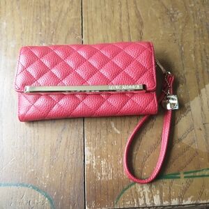 NWOT Steve Madden Red Leather Wallet Wristlet Gold Interior